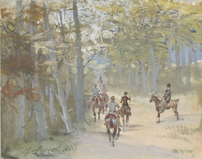 Skovlandskab med ryttere af Jules baron Finot