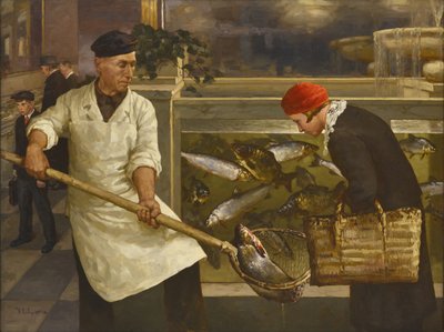 I en fiskebutik af Klever, Juli Julievich, den yngre (1882-1942). Olie på lærred, størrelse: 130x176 af Juli Julievich the Younger Klever