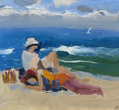 Figures by the Sea, St Ives (olie om bord) af Julian Bailey