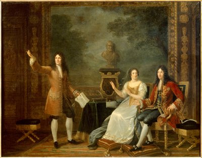 Jean Racine (1639-1699) læser "" Athalie"" før Ludvig XIV (1638-1715) og Francoise d