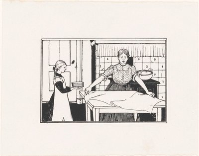 Kvinde og pige dækker et bord af Julie de Graag