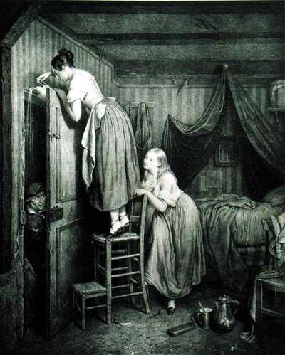 Den straffede Nosy Parker, graveret af Alphonse Leon Noel (1807-84) (tryk) af Julien (after) Vallou de Villeneuve
