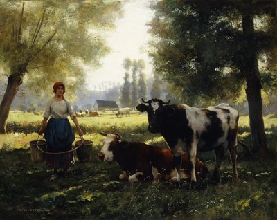 En mælkepige med sine køer på en sommerdag af Julien Dupre