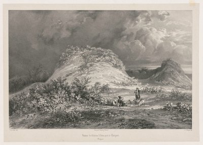 Ruinerne af Chateau dArtns nær Huelgoat, Bretagne, 1845-1846. af Julien Louis Jacottet