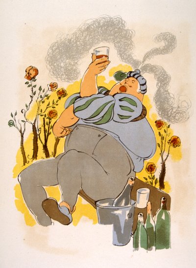 Humoristisk vinillustration 1946.Illustration af Julien Pavil af Julien Pavil