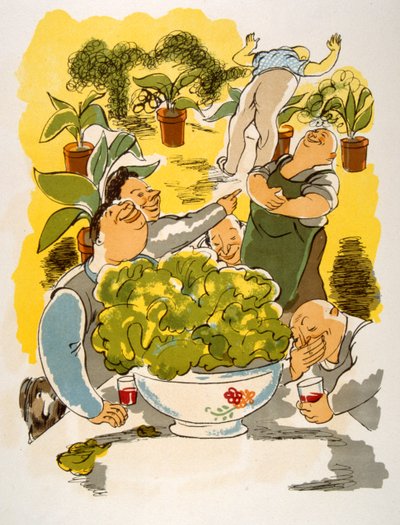 Humoristisk vinillustration 1946.Illustration af Julien Pavil af Julien Pavil