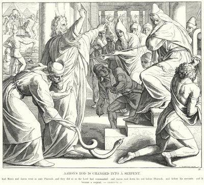 Arons stang er forvandlet til en slange (gravering) af Julius (after) Schnorr von Carolsfeld