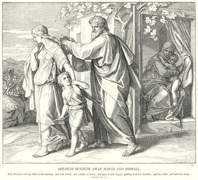 Abraham sender Hagar og Ismael væk (stik) af Julius (after) Schnorr von Carolsfeld