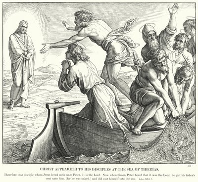 Kristus viser sig for sine disciple ved Tiberias Hav (gravering) af Julius (after) Schnorr von Carolsfeld