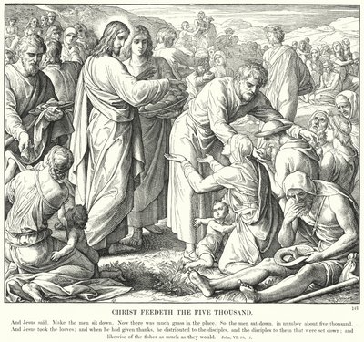 Kristus fodrer de fem tusinde (gravering) af Julius (after) Schnorr von Carolsfeld
