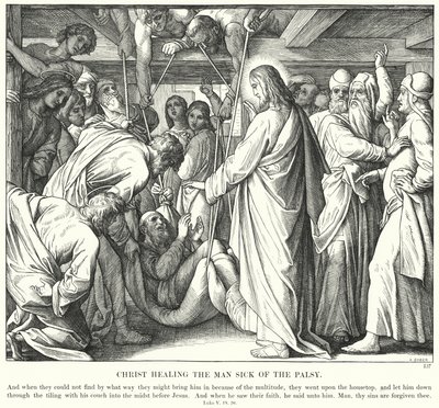 Kristus helbreder den paresesyge mand (gravering) af Julius (after) Schnorr von Carolsfeld