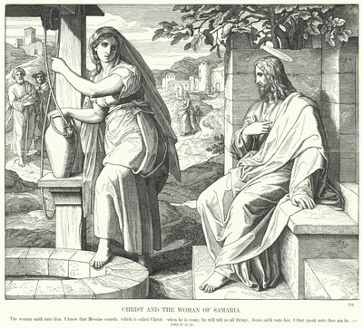 Kristus og kvinden i Samaria (gravering) af Julius (after) Schnorr von Carolsfeld