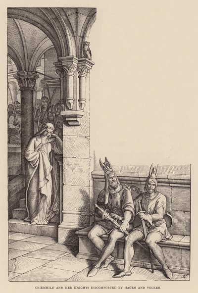 Criemhild og hendes riddere generet af Hagen og Volker (kobberstik) af Julius (after) Schnorr von Carolsfeld