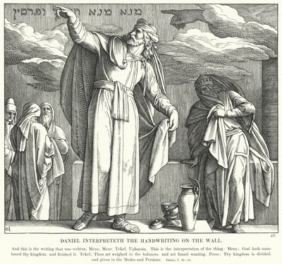 Daniel tolker håndskriften på væggen (gravering) af Julius (after) Schnorr von Carolsfeld