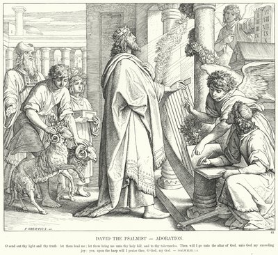 Salmisten David, tilbedelse (gravering) af Julius (after) Schnorr von Carolsfeld