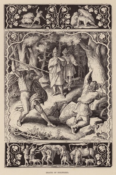 Siegfrieds død (kobberstik) af Julius (after) Schnorr von Carolsfeld