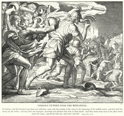 Gideons sejr over midjanitterne (gravering) af Julius (after) Schnorr von Carolsfeld
