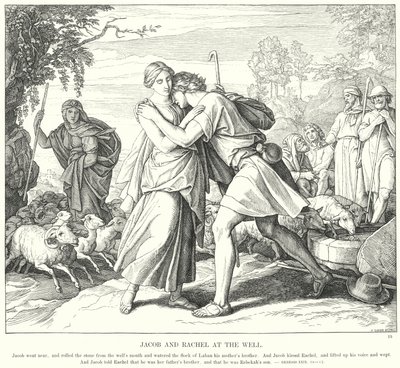Jacob og Rachel ved brønden (gravering) af Julius (after) Schnorr von Carolsfeld