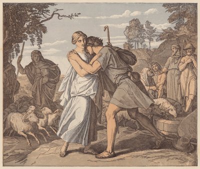Jakob og Rakel ved brønden, Første Mosebog, XXIX af Julius (after) Schnorr von Carolsfeld