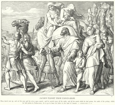 Jakobs flyvning fra Padan-Aram (gravering) af Julius (after) Schnorr von Carolsfeld