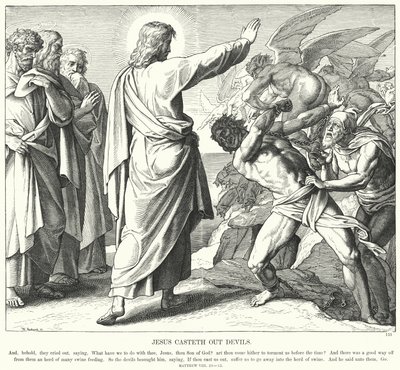 Jesus kaster djævle ud (gravering) af Julius (after) Schnorr von Carolsfeld