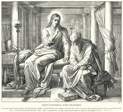 Jesus taler med Nikodemus (gravering) af Julius (after) Schnorr von Carolsfeld