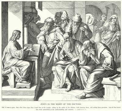 Jesus midt blandt lægerne (gravering) af Julius (after) Schnorr von Carolsfeld