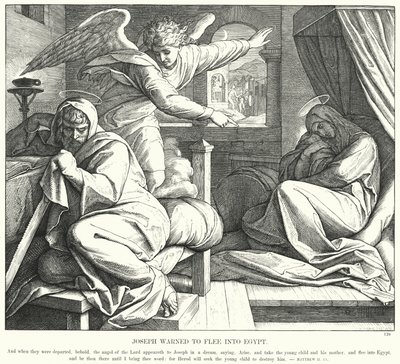 Joseph advaret om at flygte til Egypten (gravering) af Julius (after) Schnorr von Carolsfeld