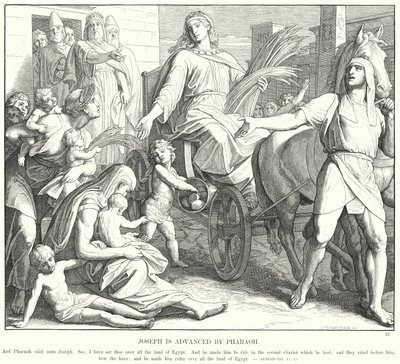 Josef er avanceret af farao (gravering) af Julius (after) Schnorr von Carolsfeld