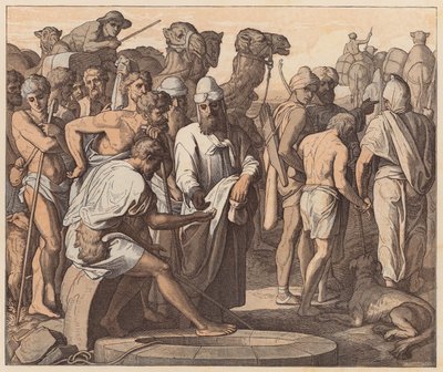Josef solgt af sine brødre, 1. Mosebog, XXXVII, 28 (koloreret kobberstik) af Julius (after) Schnorr von Carolsfeld