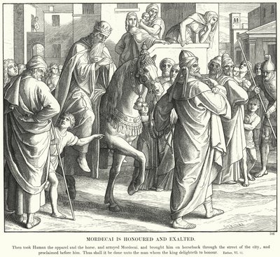 Mordokai er æret og ophøjet (gravering) af Julius (after) Schnorr von Carolsfeld
