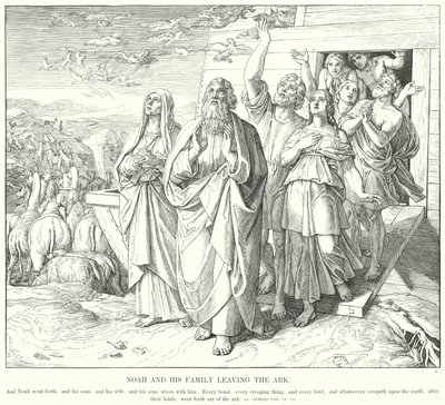 Noah og hans familie forlader arken (gravering) af Julius (after) Schnorr von Carolsfeld