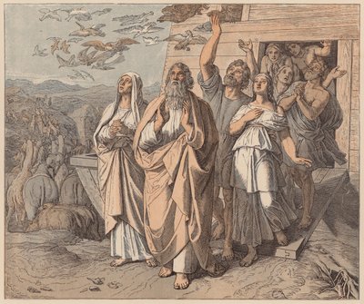 Noa og hans familie forlader arken, Første Mosebog, VIII af Julius (after) Schnorr von Carolsfeld