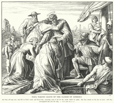 Paulus tager afsked med de ældste i Efesos (gravering) af Julius (after) Schnorr von Carolsfeld