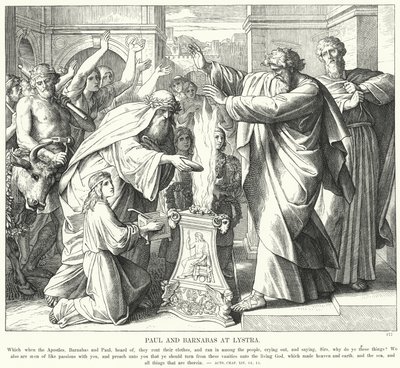 Paulus og Barnabas i Lystra (stik) af Julius (after) Schnorr von Carolsfeld