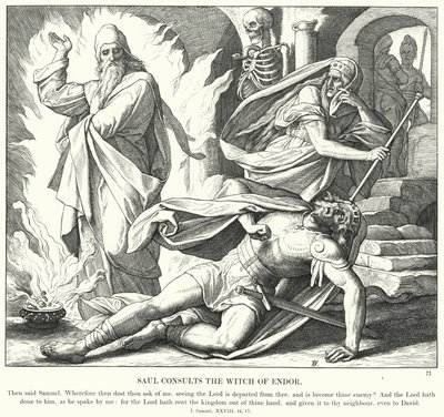 Saul konsulterer heksen fra Endor (gravering) af Julius (after) Schnorr von Carolsfeld