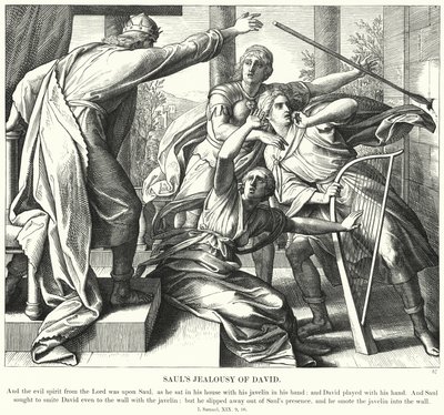 Sauls jalousi over David (gravering) af Julius (after) Schnorr von Carolsfeld
