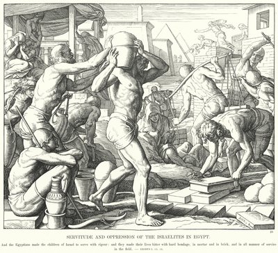 Trældom og undertrykkelse af israelitterne i Egypten (gravering) af Julius (after) Schnorr von Carolsfeld