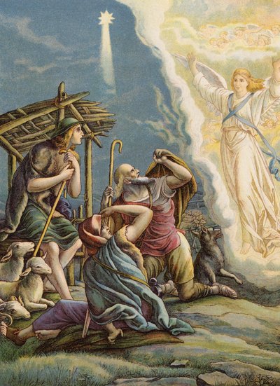 Hyrder modtager godt budskab (farvelitografi) af Julius (after) Schnorr von Carolsfeld