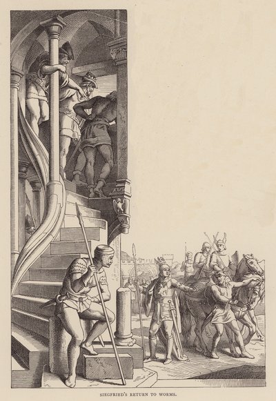 Siegfrieds tilbagevenden til Worms (kobberstik) af Julius (after) Schnorr von Carolsfeld