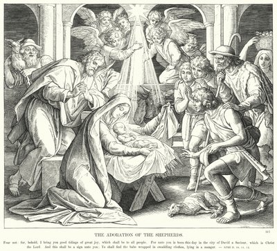 Hyrdernes tilbedelse (gravering) af Julius (after) Schnorr von Carolsfeld