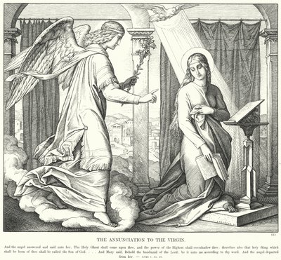 Bebudelsen til Jomfruen (gravering) af Julius (after) Schnorr von Carolsfeld