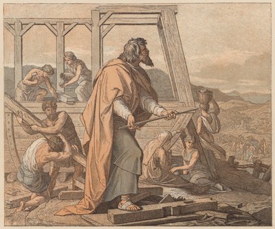 Bygningen af arken, Første Mosebog, VI af Julius (after) Schnorr von Carolsfeld