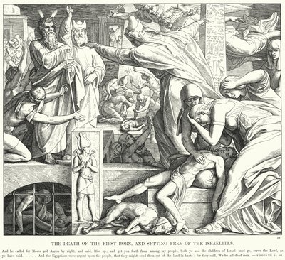 Den førstefødtes død og befrielse af israelitterne (gravering) af Julius (after) Schnorr von Carolsfeld