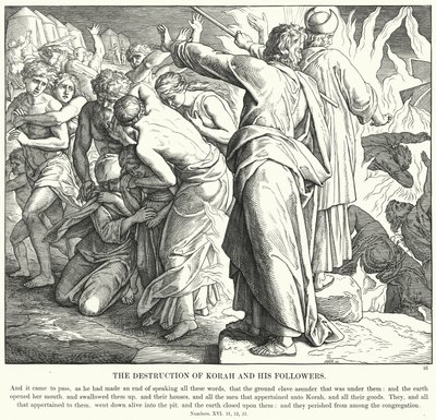 Ødelæggelsen af Korah og hans tilhængere (gravering) af Julius (after) Schnorr von Carolsfeld