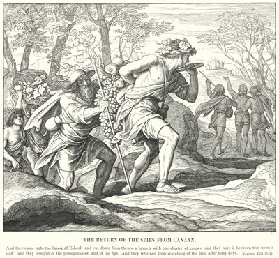 Spionernes tilbagevenden fra Kanaan (gravering) af Julius (after) Schnorr von Carolsfeld