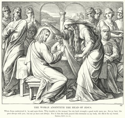 Kvinden salver Jesu hoved (gravering) af Julius (after) Schnorr von Carolsfeld