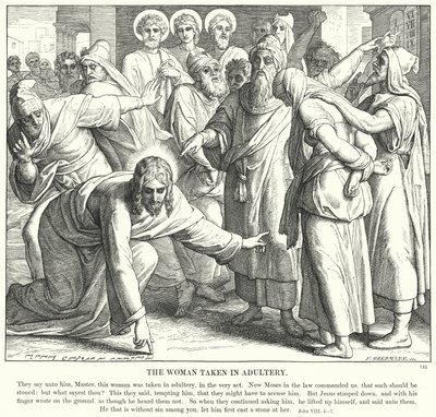 Kvinden taget i utroskab (gravering) af Julius (after) Schnorr von Carolsfeld