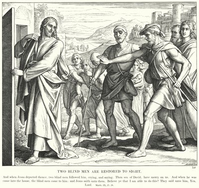 To blinde mænd er genoprettet til syne (gravering) af Julius (after) Schnorr von Carolsfeld