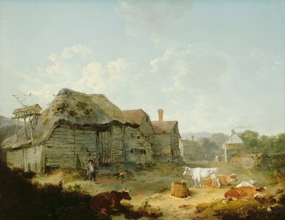 A Farmyard, Otford, Kent af Julius Caesar Ibbetson